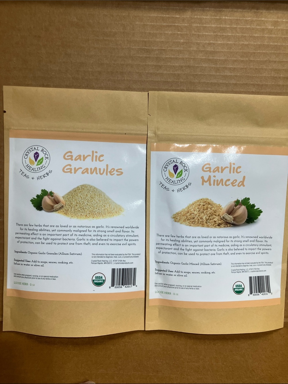 USDA Organic Garlic Granules & Garlic Minced - Natural Garlic 2 oz package